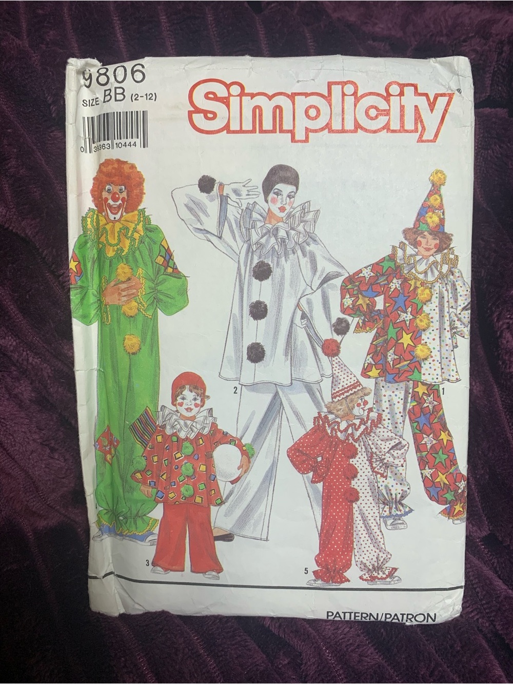 Vintage Simplicity Kids' Clown Costume Pattern from 1990. New; hasn’t been cut